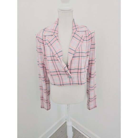 Cabi Playdate Pink Purple Plaid Crop Jacket Wide Leg Pants Outfit Set Size M - Picture 6 of 14